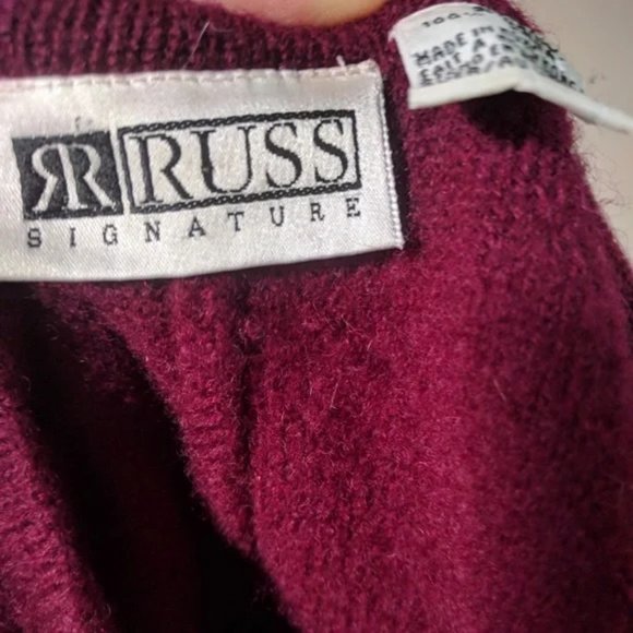 Vintage 100% Wool Knit Sweater Wood Toggles Size in dark red By Russ 2X - Picture 5 of 7